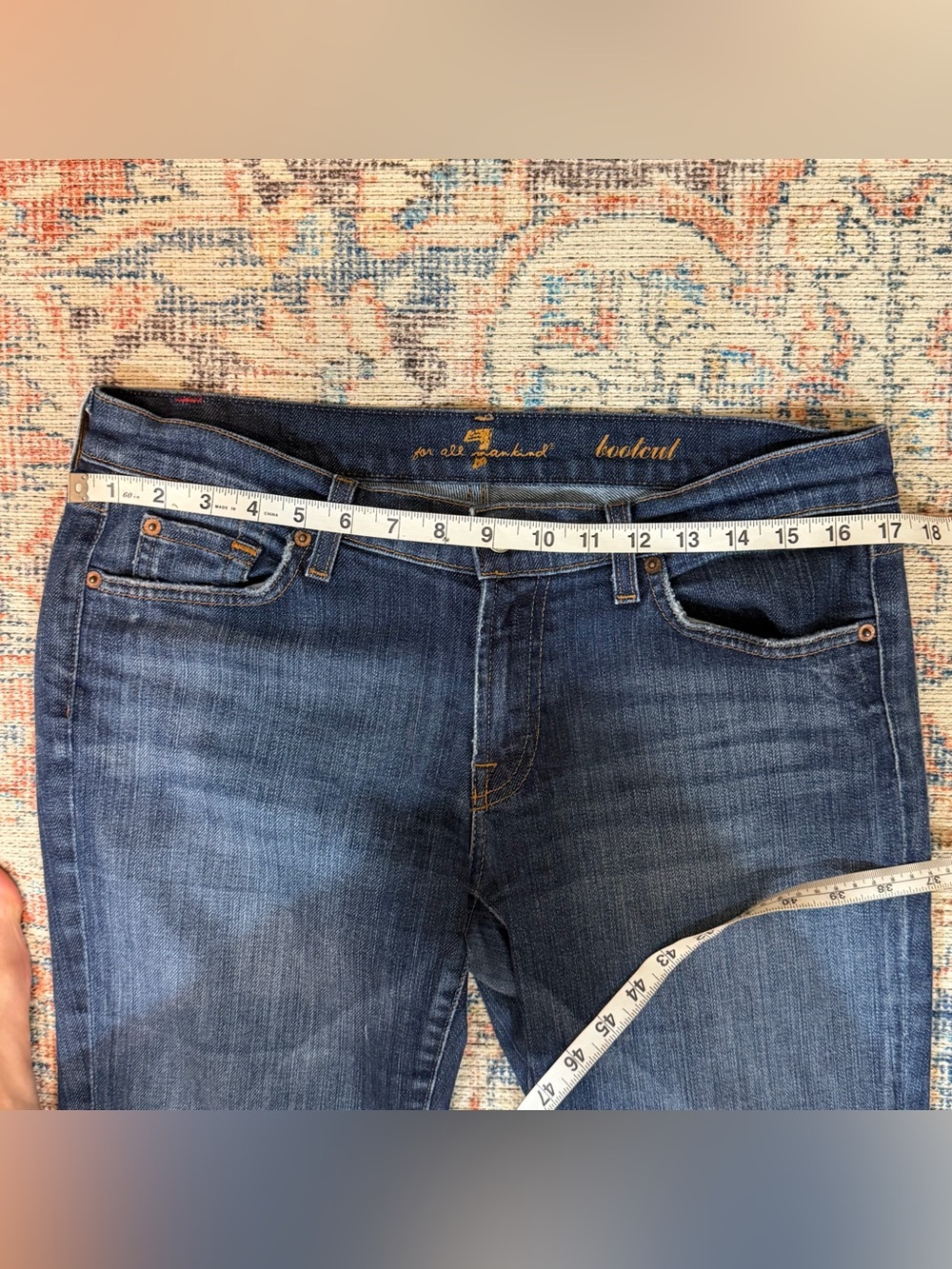 7 For All Mankind Jeans 32 Y2K Bootcut Flare Made USA Dark Wash Stretch - Picture 11 of 13